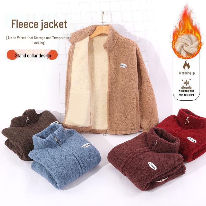 Plus Size Velvet Fleece Jacket: Loose Fit Lambswool Sweatshirt for Middle-Aged & Elderly