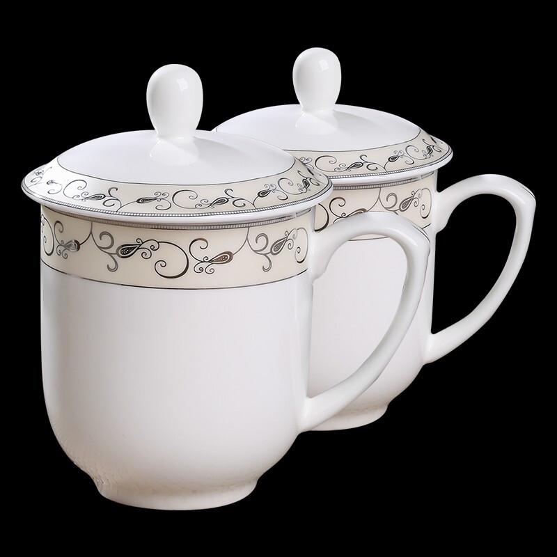 Bone China Office Teacups with Lid (2-Pack)