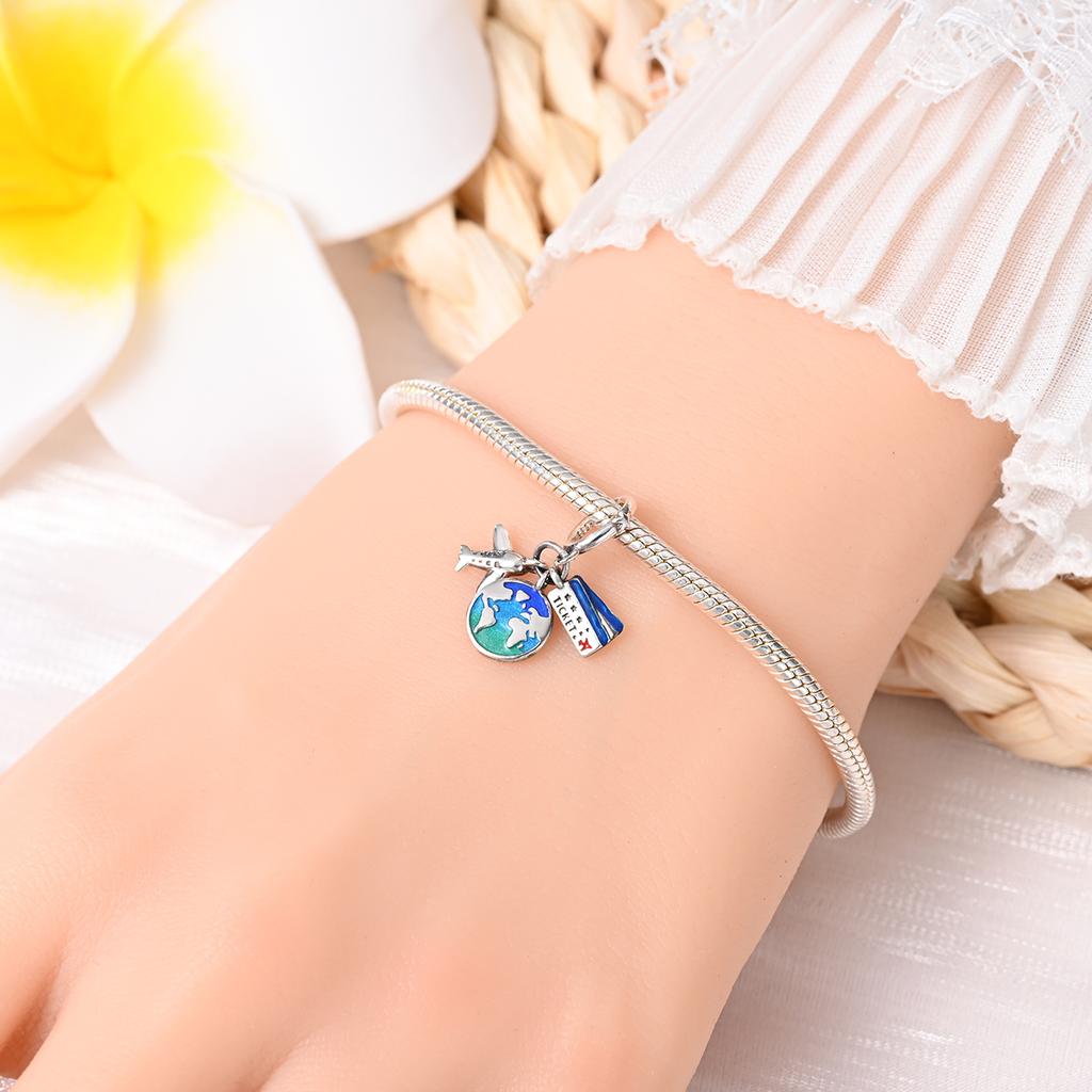 Original Copper Charms Luxury Blue Planet Pendant Beads Fit Bracelet Diy Women Making Delicate Gift Jewelry