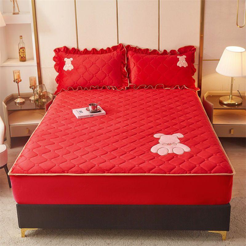 

Теплый утолщенный защитный чехол для матраса с эластичной лентой, одинарная двойная простыня из полиэстера и хлопка, комплект покрывала размера Queen 150X200cm with pillowcase