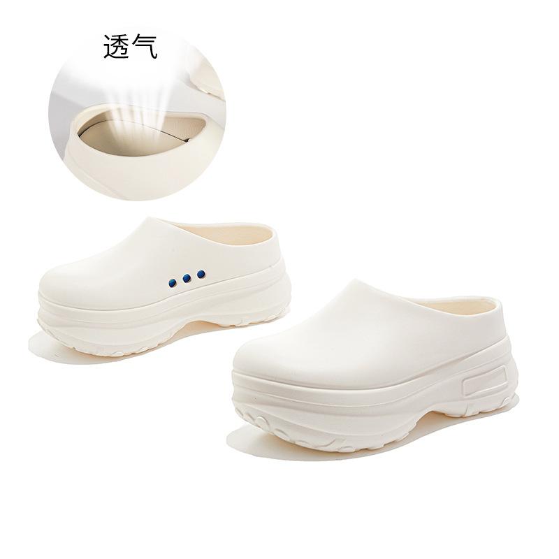 

First layer pigskin insole foam sole chef shoes 2025 summer new half-drag thick-soled hole shoes bag head slippers women 35 бежевий