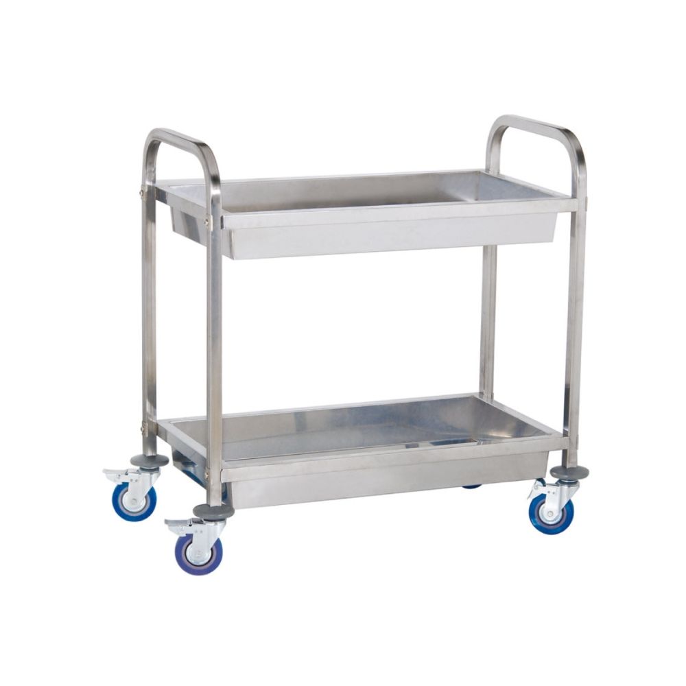 Stainless Steel Service Trolley, 2 Shelves With Deep Shelves