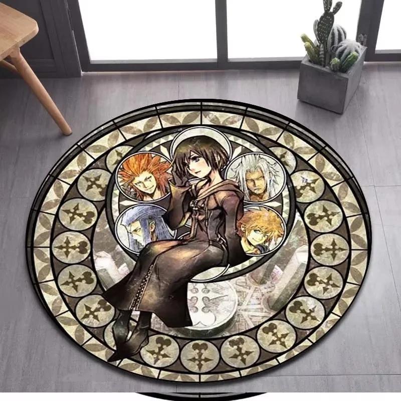 Alfombra Redonda Kingdom Hearts - Felpudo Antideslizante de Dibujos Animados para Sala de Estar, Baño, Cocina y Felpudo