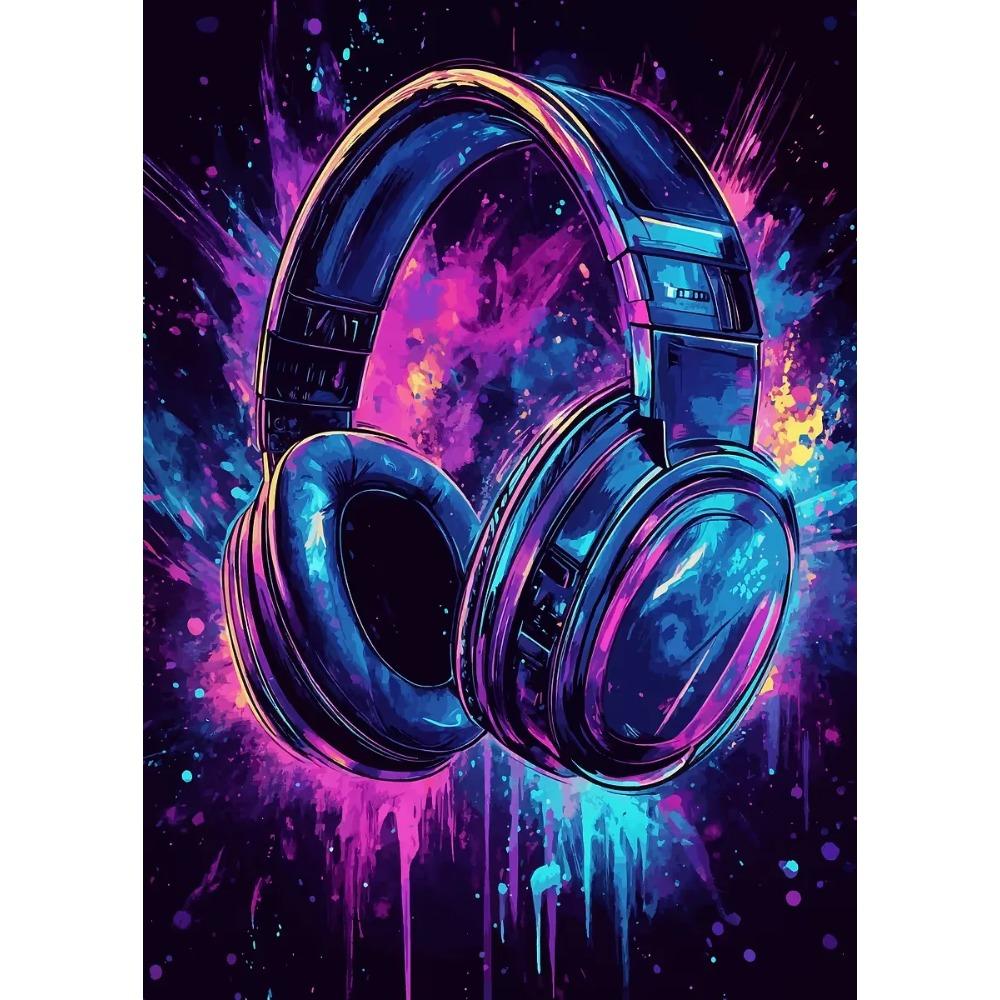 Hot Live Music Neon Headphones DJ Posters Colorful Boombox Microphone Party Prints Canvas Painting Wall Picture Home Room Decor