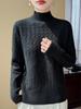 Autumn/Winter Women's Pure Wool Half High Neck Cable Knit Loose Sweater