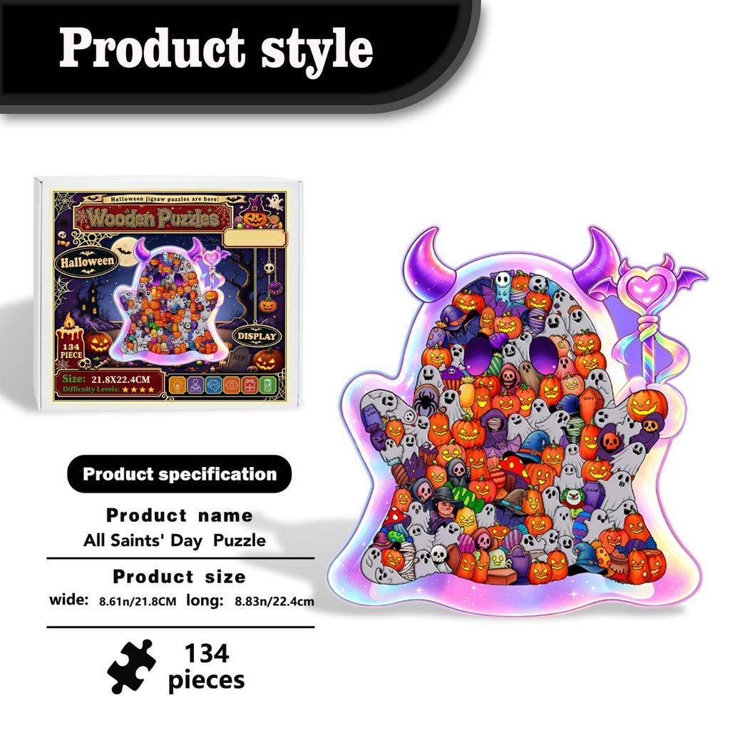 Halloween Wooden Puzzle Decor with, Shaped for Gift and Holiday Decoration