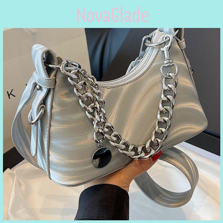 French Style High-end Chain Underarm Bag Women 2023 New Fashion Crossbody Bag Silver Black Beige