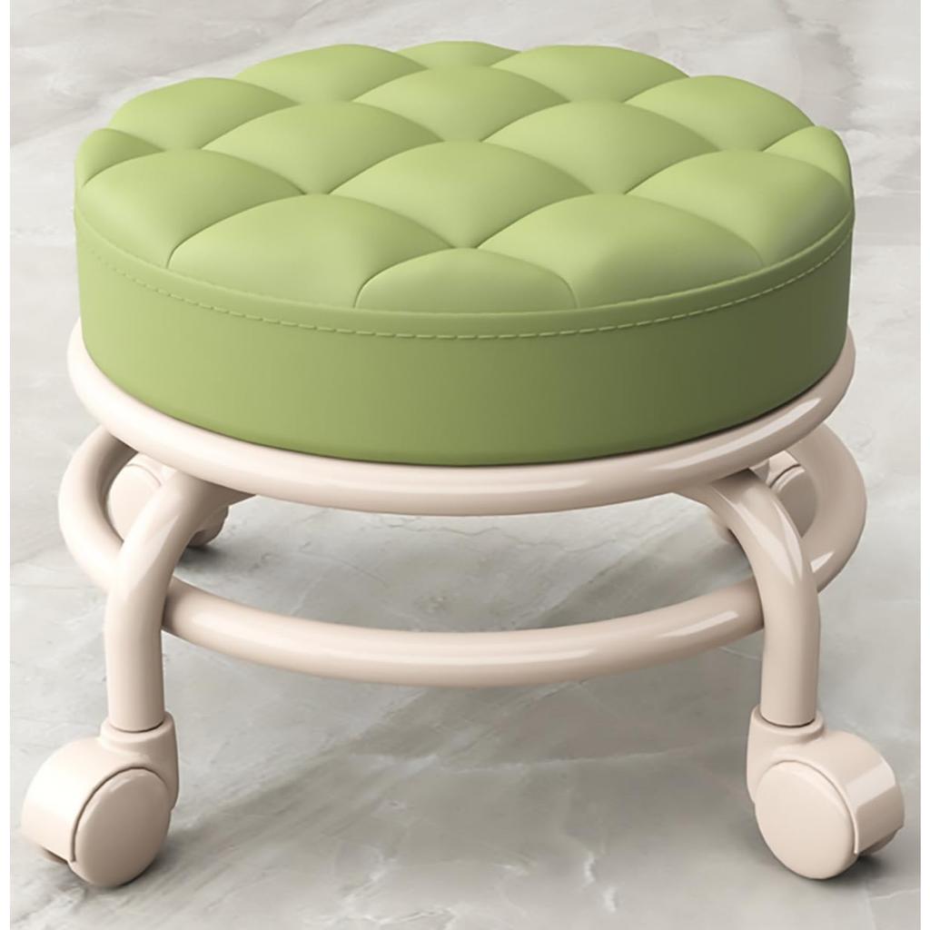 Living Room Footstools With Universal Swivel Caster Wheels Leather Small Rolling Stools Round PU Seat Metal Frame for Home & Office