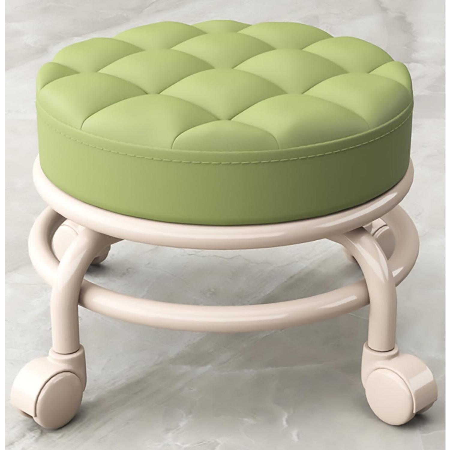 Подставки для ног в гостиную с универсальными поворотными колесиками кожаные небольшие табуреты на колесиках круглое сиденье из полиуретана металлический каркас для дома и офиса зелёный 3559₽
