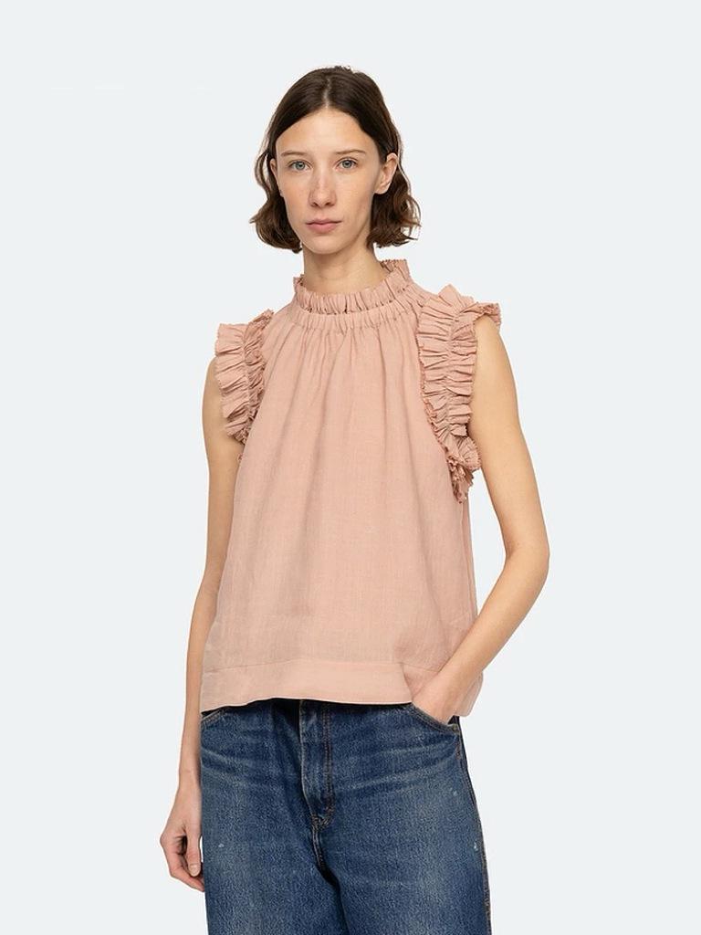 Spring/Summer Linen Double-Sided Pleated Ruffle Puff Sleeve Vest 34 розовый