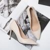  Spring and Summer New First-layer Cowhide Super High-heeled Single Shoes for Women, Pointed Thin Heels, Shallow Commuting Single Shoes for Women
