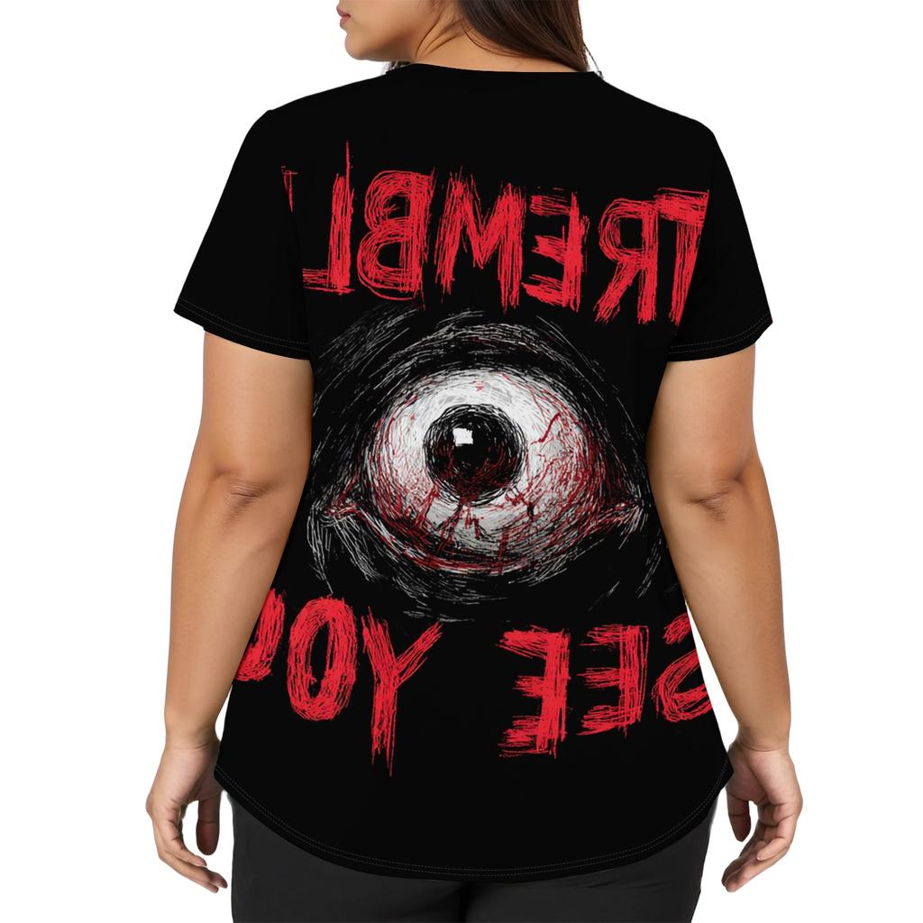 Halloween Print V Neck Short Sleeve Nurse Top with Double Pockets and Side Slits Medical Scrub Shirt for Healthcare Workers