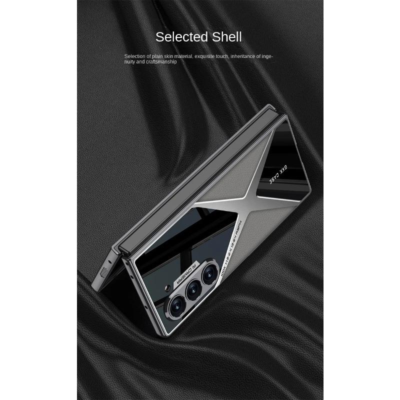 Electroplated Leather Phone Case for Samsung Galaxy Z Fold 6 5 4 3 Fold6 Fold5 Fold4 Fold3 5G Hard Shell Protective Film Cover