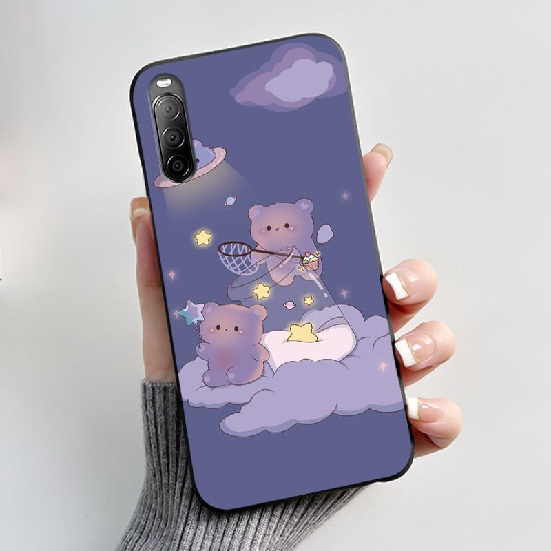 Fodral För Sony Xperia 10 II / 10 III Mobilskal Estetiskt Mode Söt Katt Astronaut Svart Silikon Mjuk Stötdämpande Baksidesskydd