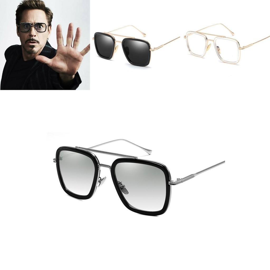 Tony Stark Sunglasses Men Square Metal Frame Vintage Style Uv400 Protection