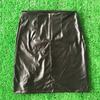 European and American Women's Black Faux PU Leather High Waist Eyelet Midi Skirt