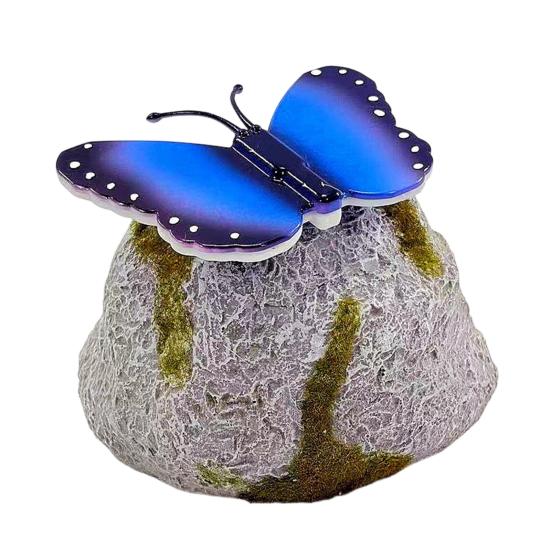 Yousheng Solar Butterfly Stone Light, Resin Garden Decoration with Natural Stone Look, Soft LED Outdoor Lamp for Lawn Pathway