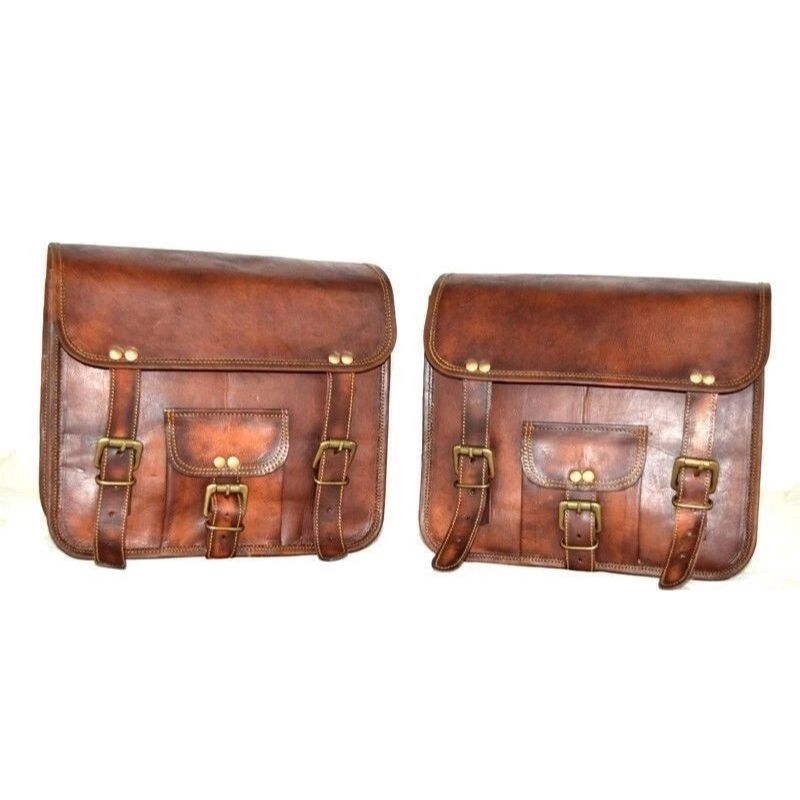 Bag Leather Motorcycle Pouch 2 Side Saddlebag Saddle Panniers Brown Tool Storage