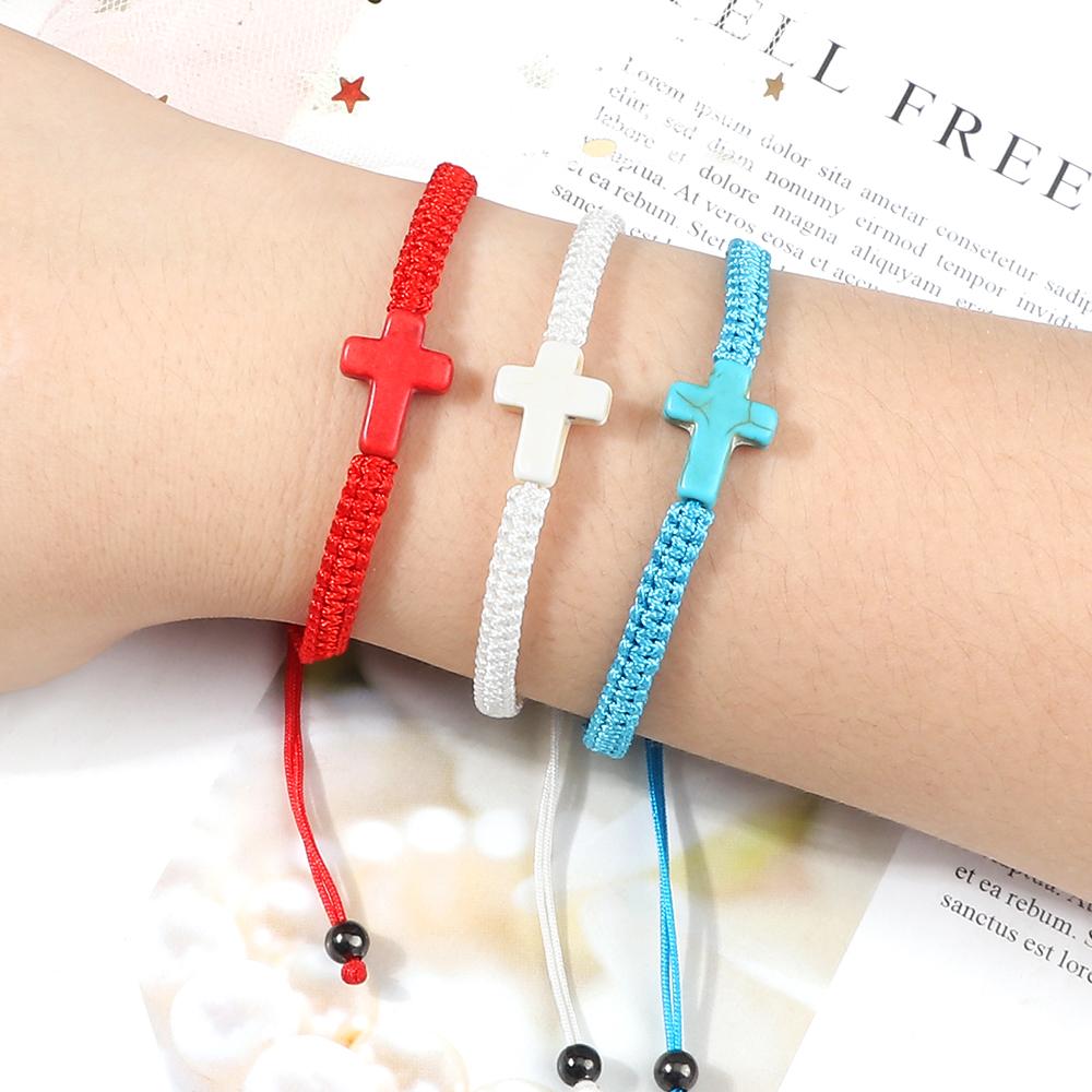Neues Gebetskreuz Geflochtenes Armband Damen Herren Roter Nylonfaden Partnerarmbänder Verstellbar Yoga Heilung Armreif Kette Schmuck Geschenk