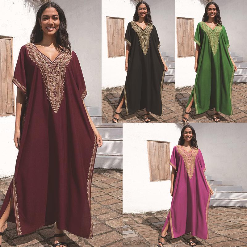 Plus Size Rayon Embroidered Beach Dress - Women's Sun Protection Cover-Up