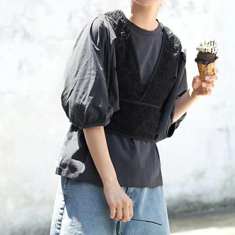 Early Autumn Japanese Womens Classic One Tone Simple Vintage Style Versatile Leisure Comfortable Fit Sleeves T-sleeves for Women