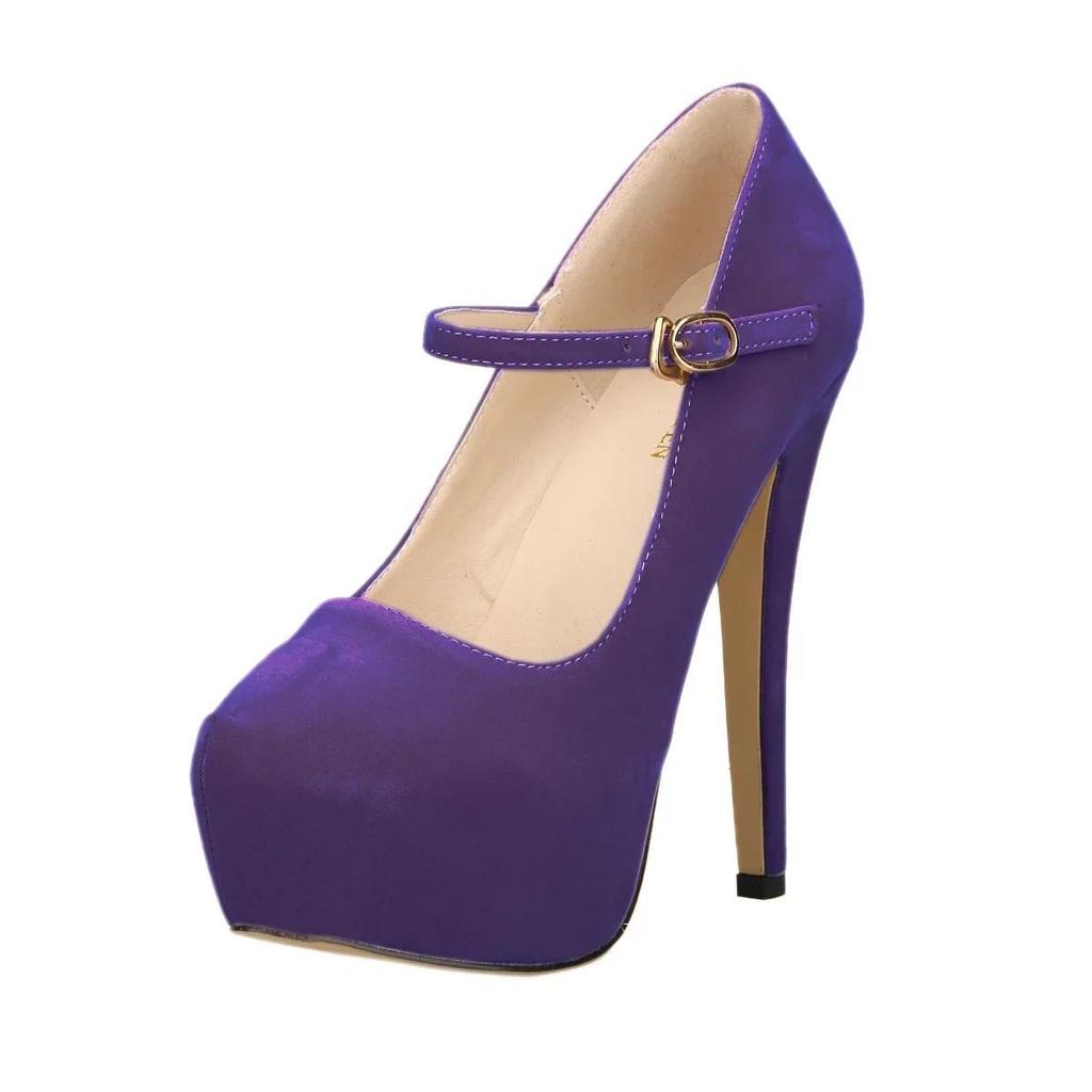 Women Pumps New Sexy 14cm Round Toe Platform High Heels Shoes Woman Flock Nightclub Party Black Red Wedding Shoes Plus Size