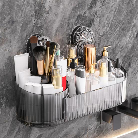 Nástěnný úložný box Organizér na štětce na make-up Velká kapacita Otočný o 360 stupňů Koupelnový úložný regál s přísavkou