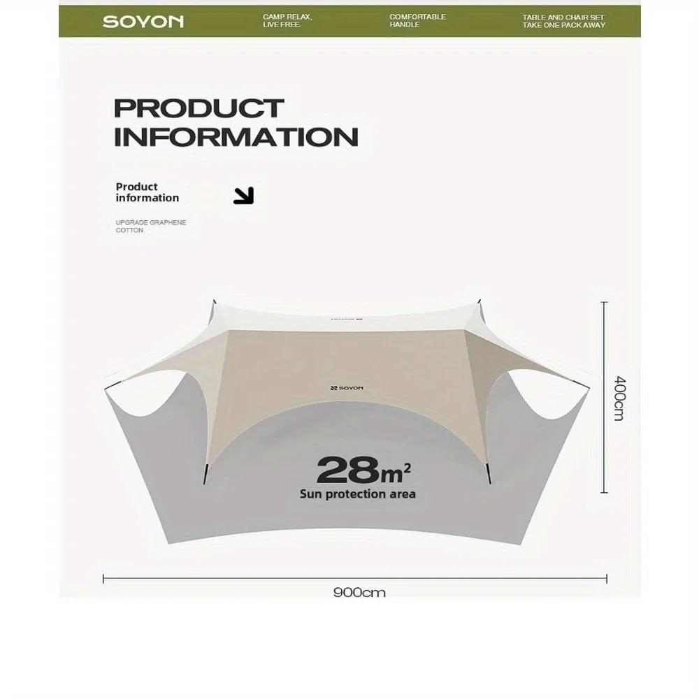 Outdoor Camping Blackout Hexagonal Canopy Tent Instant Pop-up Sunshade with Table and Chairs Easy To Set Up for Lazy Campers