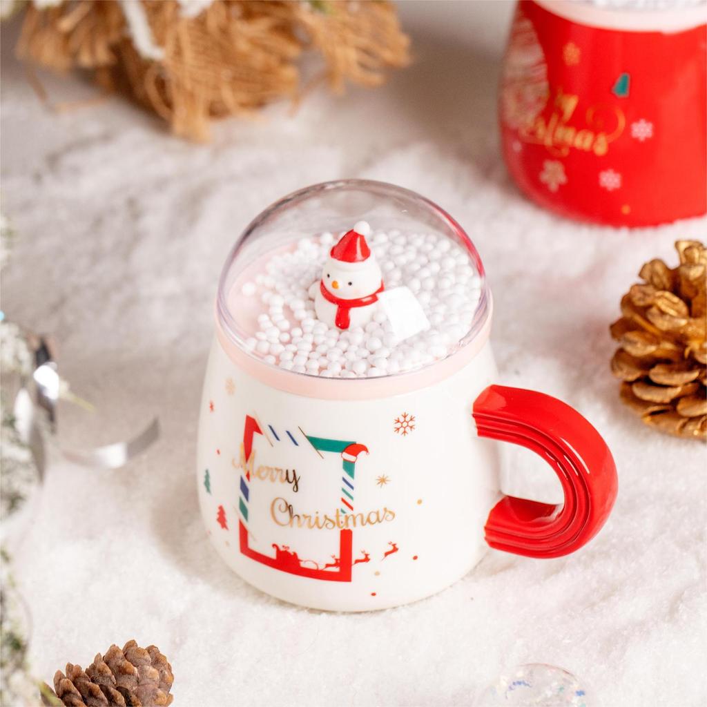 Christmas Cartoon Creative Snowman Super Cute Ceramic Cup with Lid Couple Flower Tea Cup Office Coffee Mug