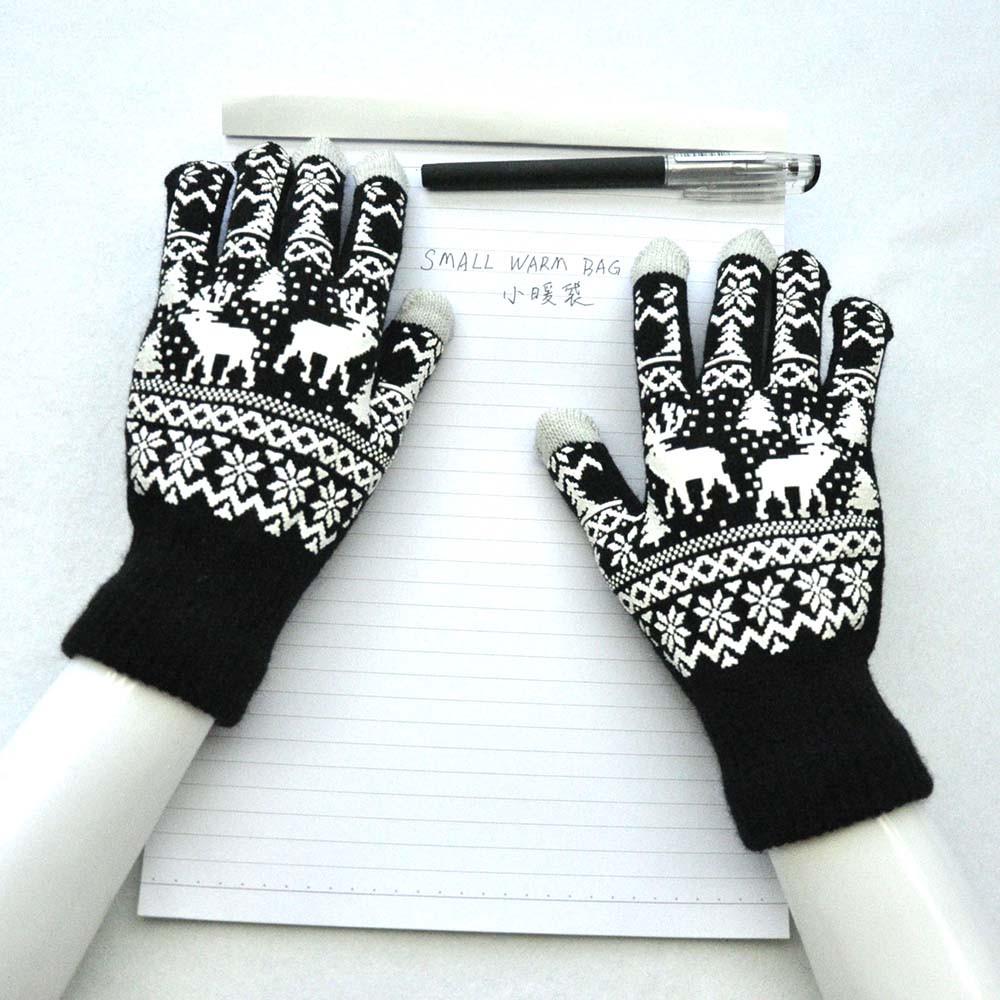 Men Women Christmas Winter Warm Knitted Wapiti Pint Screen Cute Gloves