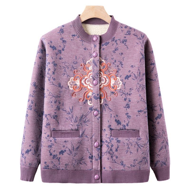 Elderly Winter Clothing Female Grandmother Velvet Jacket Middle-aged and Elderly Mother Autumn and Winter Warm Cardigan Old Lady Clothes