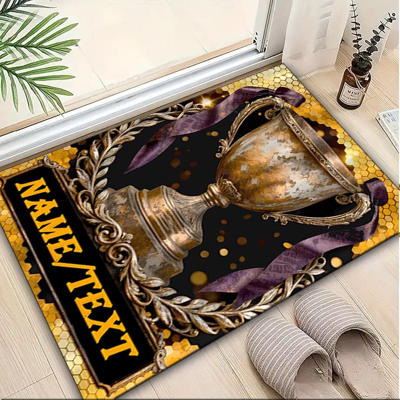 1PC Custom Name Victory Trophy Celebration Theme Floor Mat Ideal for Living Room, Game Rooms, Office, Bedroom,Floor Mat Playful Design