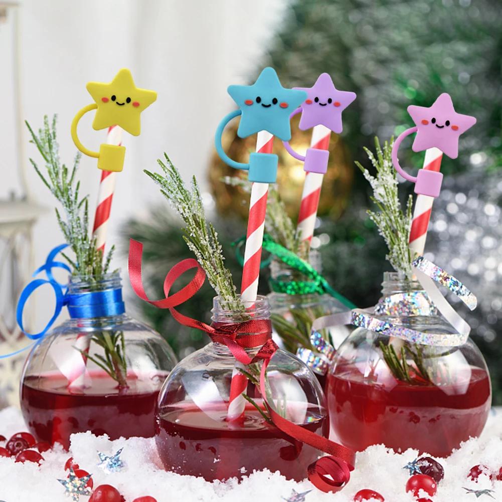 Straw Cover Cap Silicone Straw Topper Dust Proof 4pcs/8pcs Straw Plug Set Cute Cartoon Party Decor Suitable for 10mm Straws