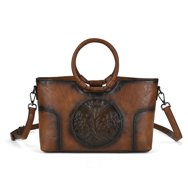 Retro Women's Embossed Leather Handbag, Large Capacity Color Polished Mother's Bag, Single Shoulder Crossbody Bag, Women's Bag