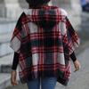 GMXIA Casual Plush Women's Hooded Five-quarter Sleeve Loose Checkered Unbuttoned Jackets & Coats