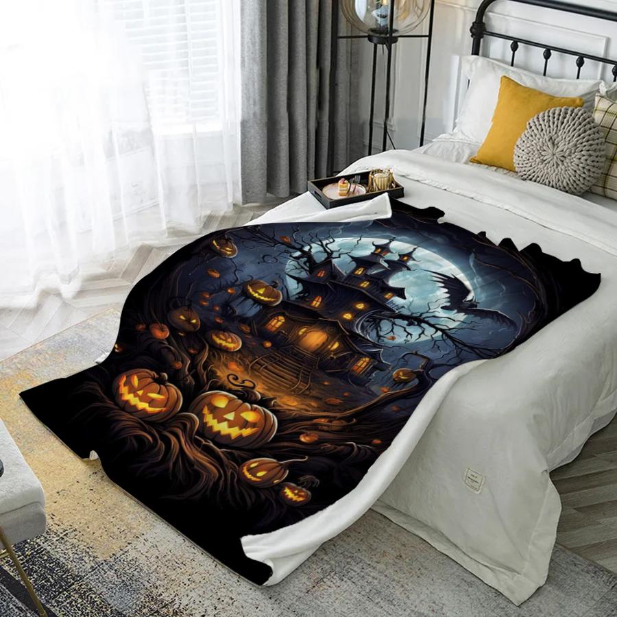 

Halloween Night Scene Microfiber Flannel Cover Blanket Bedroom Living Room Sofa Soft And Comfortable Home Decoration 75x90cm