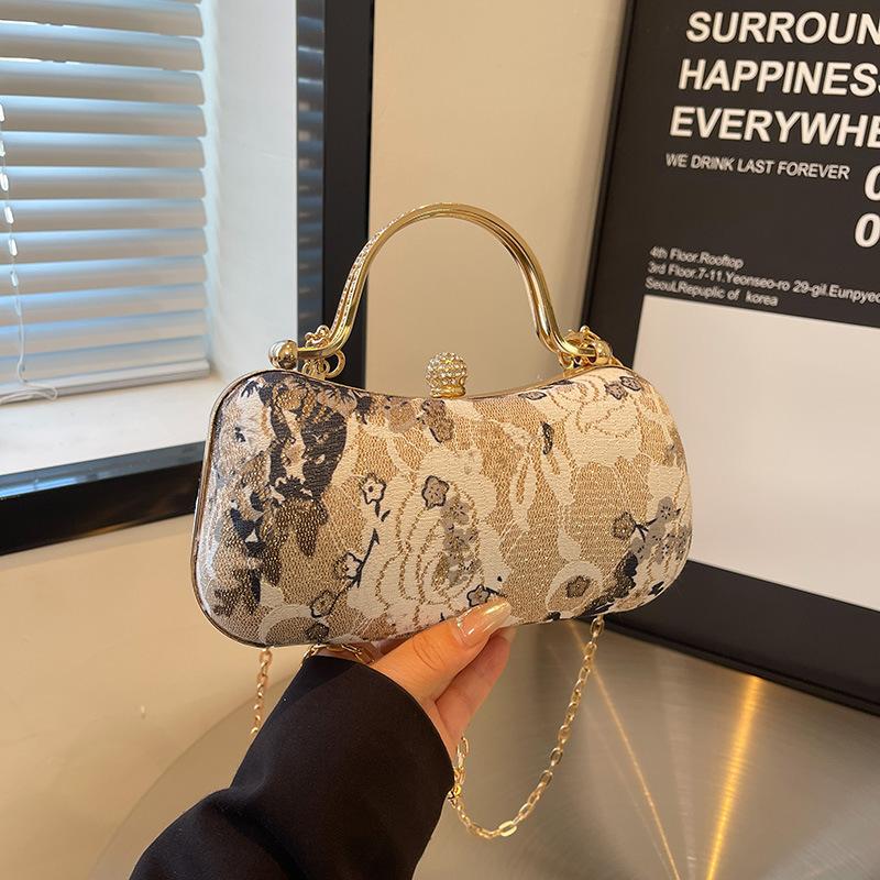 Retro Handbag New Chinese Style Flower Lock Dinner Bag One-shoulder Crossbody Chain Box Bag