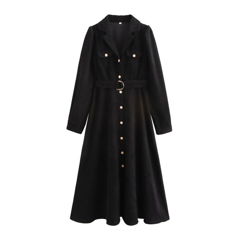 

Kaslead Новое поступление Женская одежда Модный стиль Минималистичный Повседневный Ретро Элегантное Вельветовое Приталенное Длинное Платье Black L