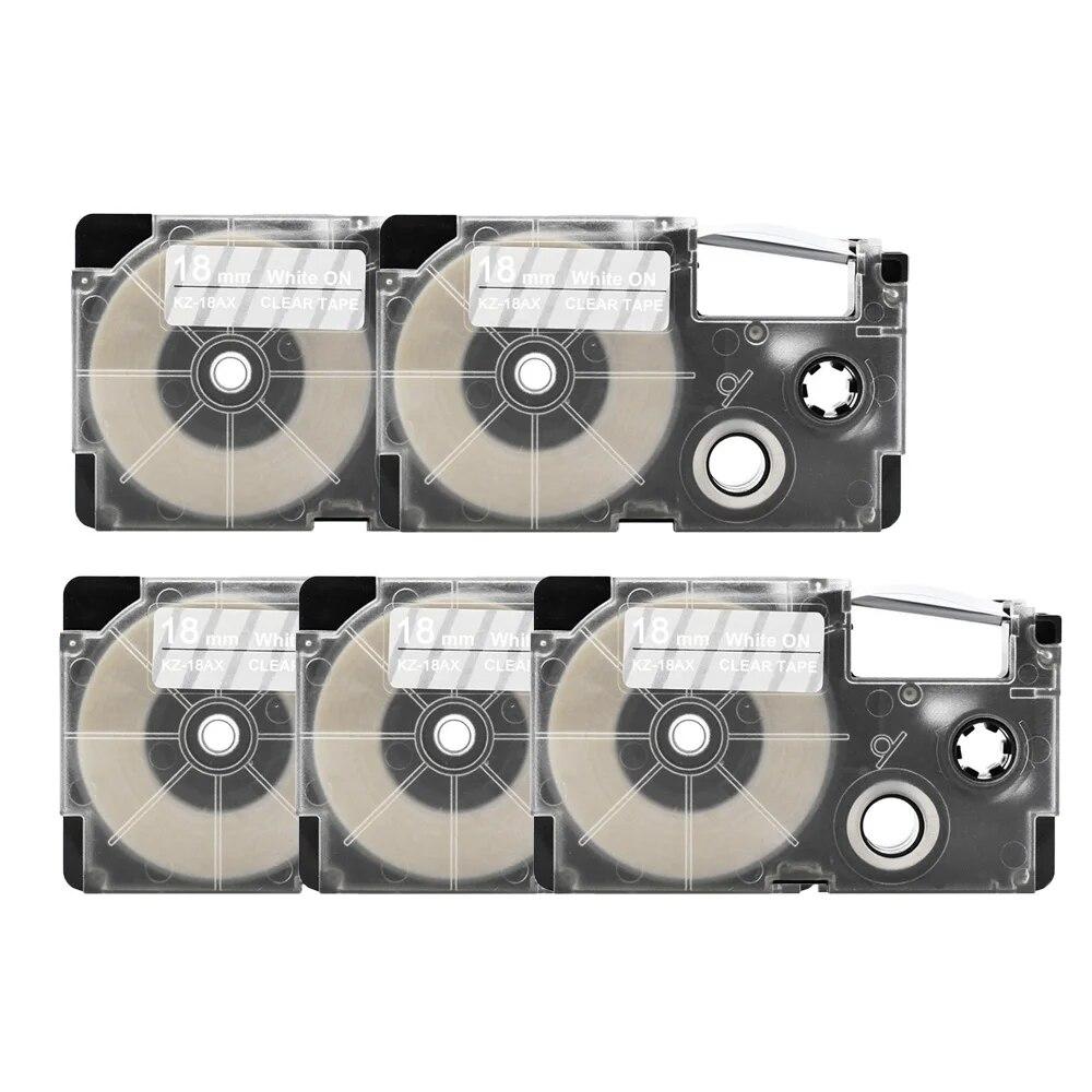 5 Packs 18mm Label Tape XR-18GN XR18YW XR18WE XR18BU Ribbons Compatible for Casio EZ Label Printer KL-100 KL120 KL60 KL-750