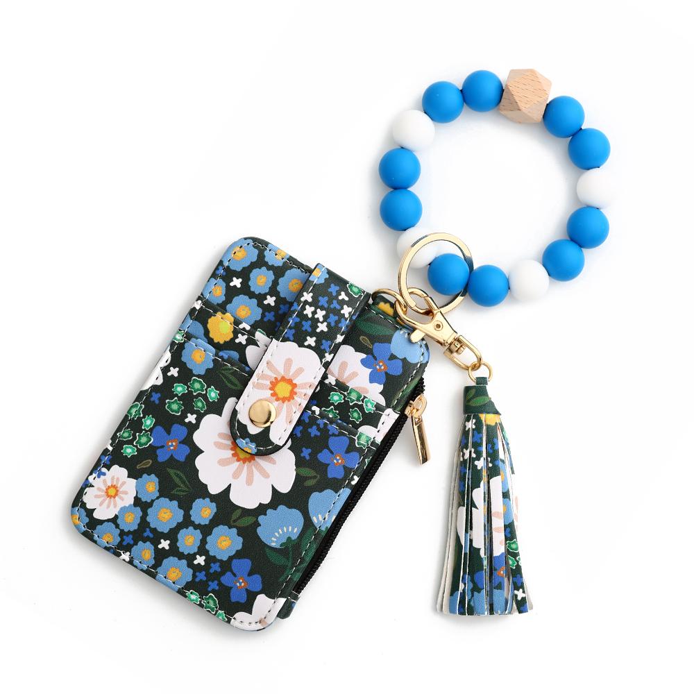 Silicone Bead Bracelet & Leather Card Holder Set - Business Gift Pack with  Keychain & Printed ID Bag