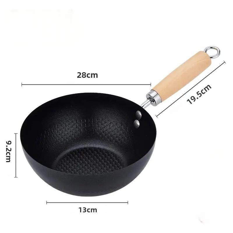 Classic Non-Stick Iron Pan Mini Wok Frying Pan Non-Stick Iron Pan Portable Camping Wok Kitchen Wooden Handle 20/22/28cm
