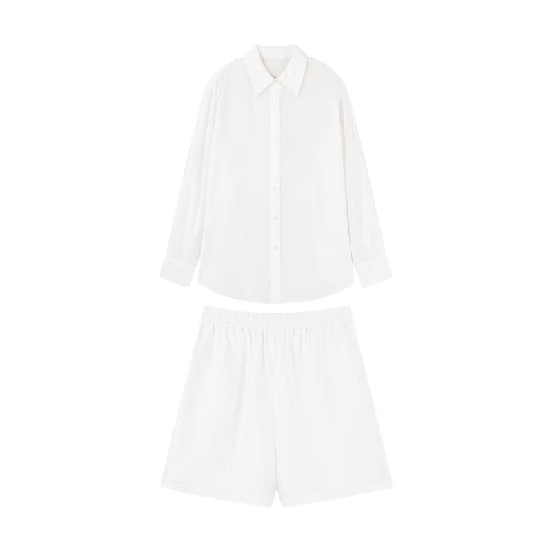 Women s Loose Lapel Shirt & Wide-Leg Pants Set S