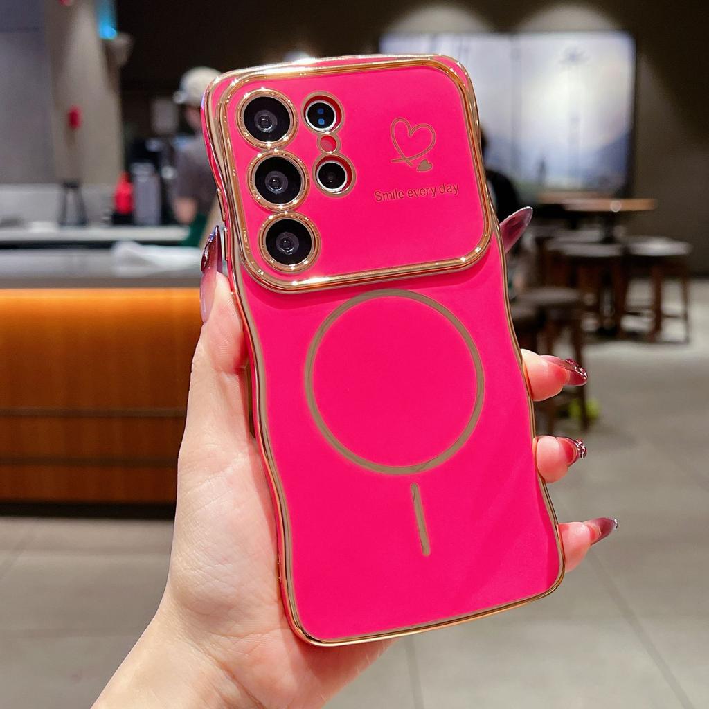 Applicable to Samsung S25ULTRA wave electroplating mobile phone case S24 magnetic suction fine ring A16 double love anti-drop protective case