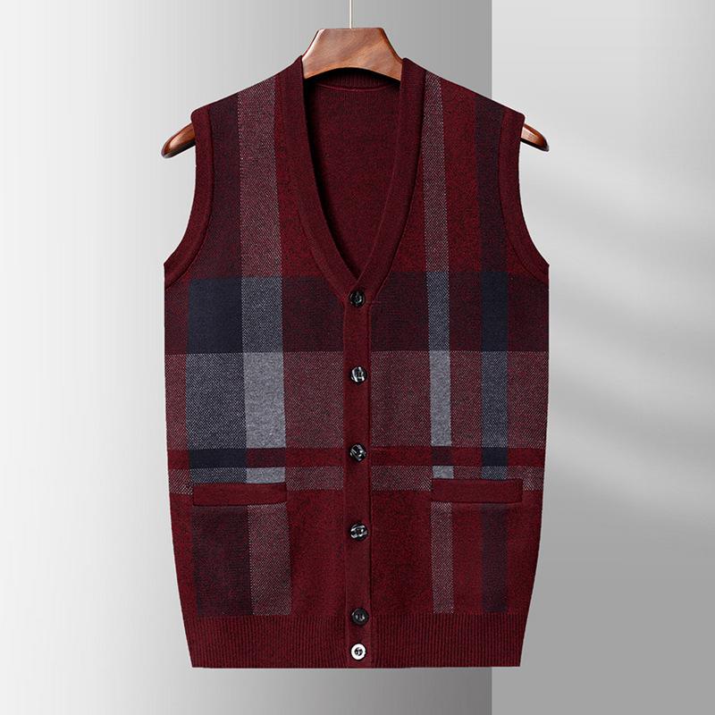 

V-neck Wool Vest Cardigan Men s Color-blocking Sweater Vest Casual Sweater Vest Sleeveless Knitted Horse Clip Jacket 4XL