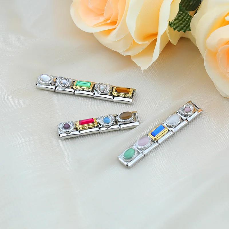 2023 Mode Herz Elliptische Rechteck CZ Charme Italienische Links Fit 9mm Armband Edelstahl Herstellung Von Schmuck DJ692