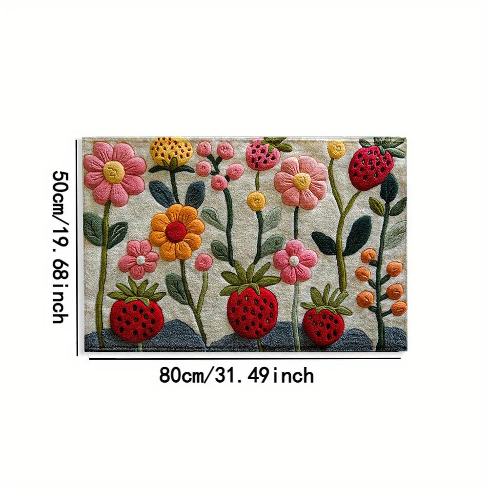 

Imitation Cashmere Flower Strawberry Carpet,Bathroom Absorbent Anti Slip Dirt Resistant Print Foot Pad,Entrance Door Decoration