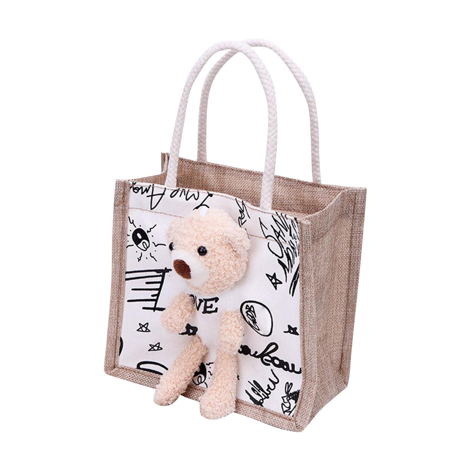 

Персонализированная индивидуальная модная контрастная цветная сумка-тоут, повседневная маленькая сумка, сумка на плечо, сумка для обеда с медведем One Size