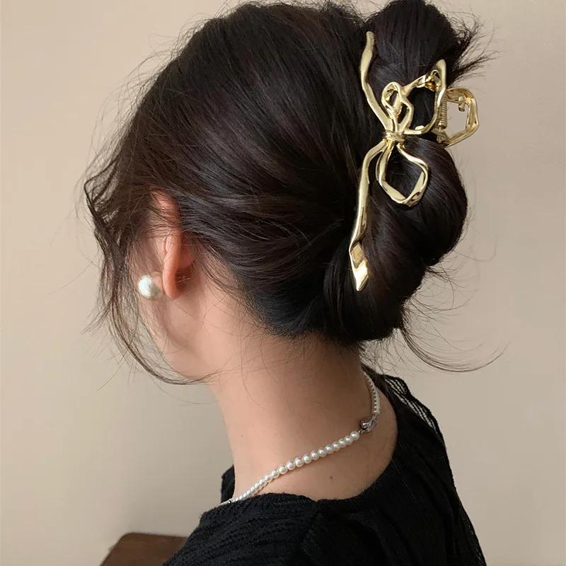 

Модные женские заколки с гигантскими когтями золотого, серебряного, черного цвета с металлическим бантом, толстые аксессуары для волос, геометрическая шпилька с большой акулой, головной убор