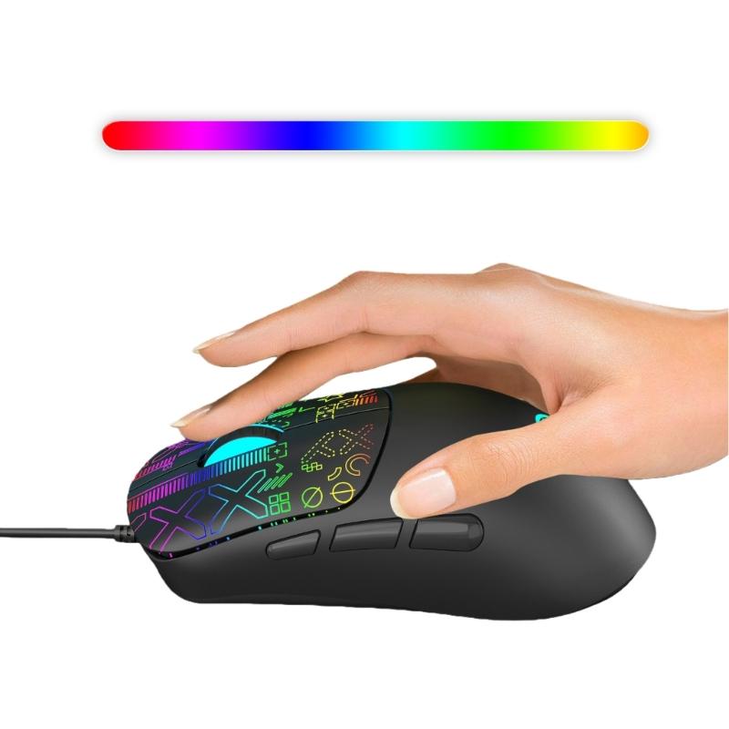 6 Button RGBs Illuminates Corded Mouse 3600DPI Precisions Tracking For Gaming Office Use With AntiSlip Scroll Wheel