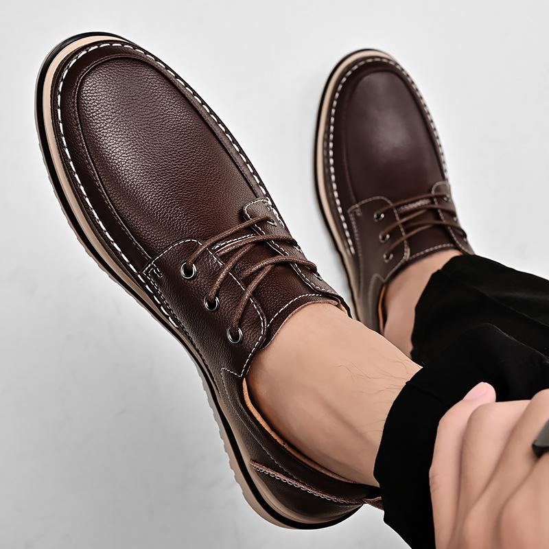 Men's Shoes, Fashionable Casual Shoes, Trendy British Style Lace-up Leather Shoes, Four Seasons Low-top Business Leather Shoes